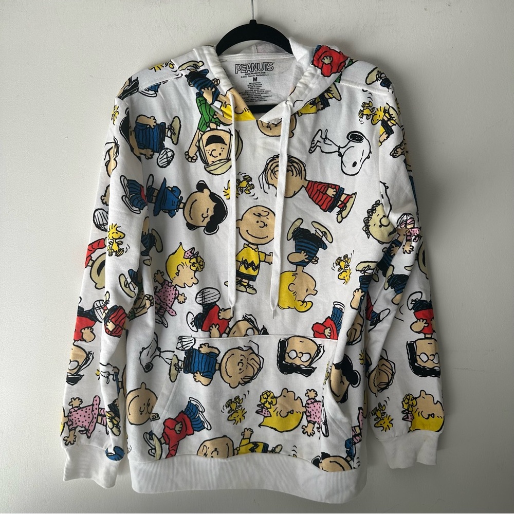 Peanuts Gang Sweatshirt Hoodie White Men’s Size Medium Snoopy Charlie Brown